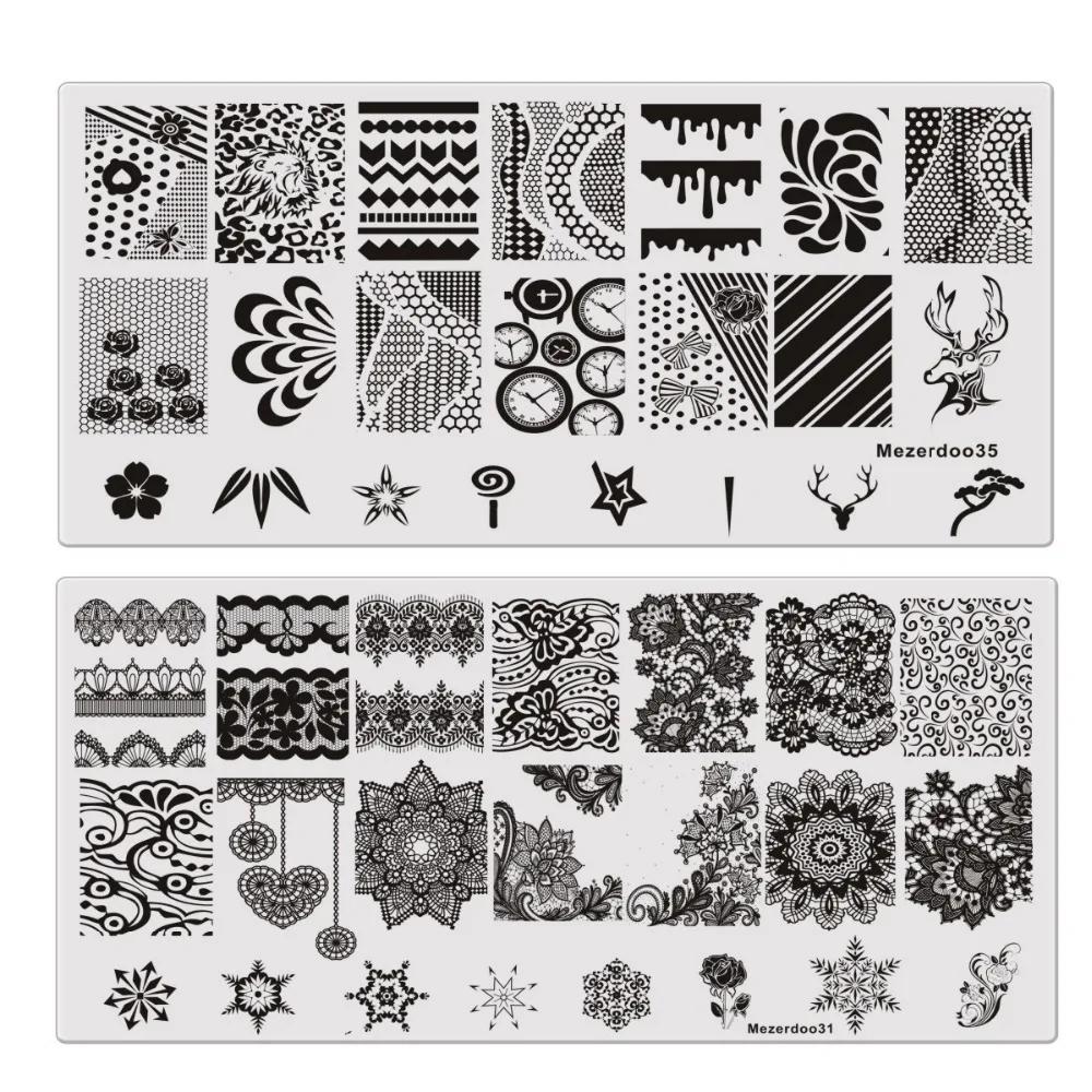 Modelo de carimbo retangular floral com 9 modos, crânio engrenagem, placa para manicure, arte de unha, placas de estampagem de imagem, ferramentas de estêncil - Image 1