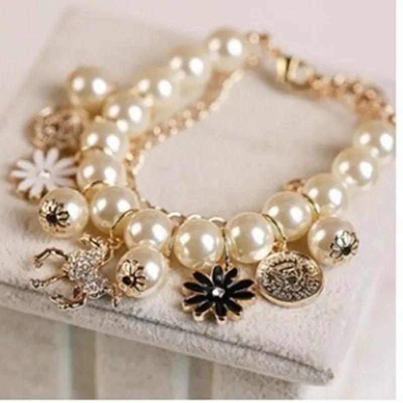 Multi camada imitação pérola pulseira, bonito pônei pétala pingente, moda coreana, atacado - Image 1