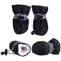 Sapatos de pelúcia para cães de estimação, 4 unidades, impermeável, antiderrapante, chuva, neve, grosso, quente para cães pequenos, gatos, filhotes, sapatos - Image 4