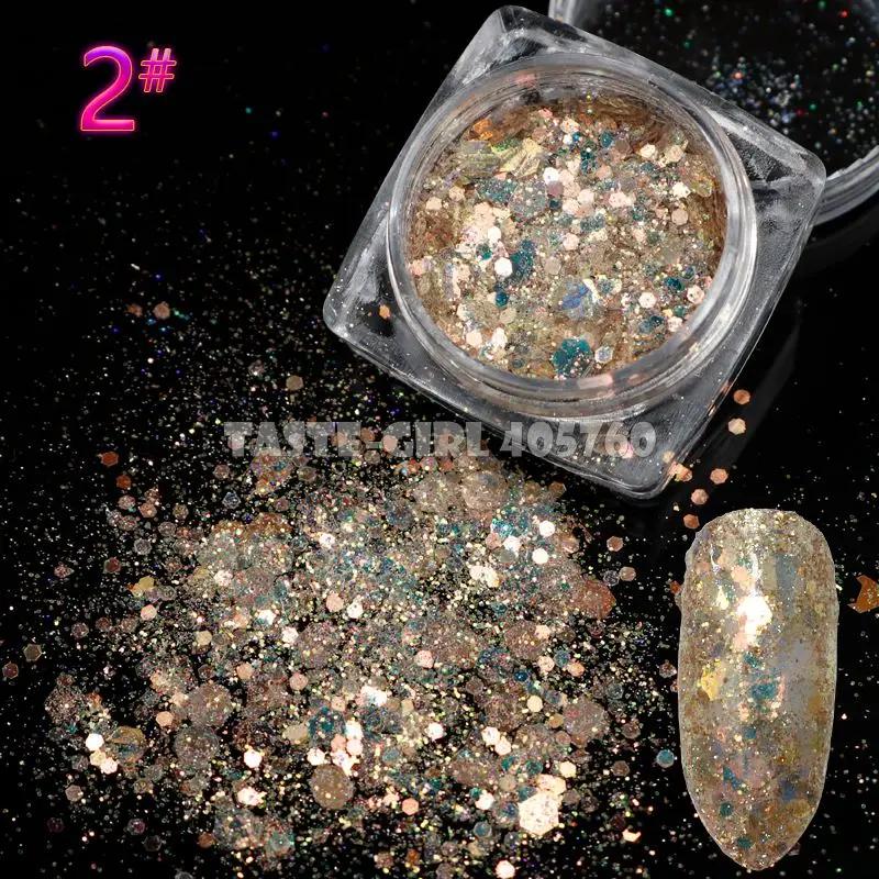 1 frasco de glitter colorido para a decoração do prego, adesivos hexágono, tamanhos diferentes, nail art, strass, decorações de poeira, frg # - Image 1