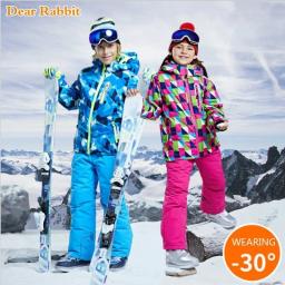 -30 graus crianças conjunto de roupas meninos menina crianças snowboard terno de esqui à prova dwaterproof água esportes ao ar livre jaqueta calças roupas snowsuit adolescente - Image 1