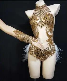 Roupa Brilhante de Pedras de Ouro Transparente para Shows e Festas Inesquecíveis