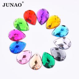 Os cristais claros da forma da gota do strass acrílico da costura da cor da mistura de 13*18mm costuram em grânulos do strass do flatback para ofícios da roupa - Image 1