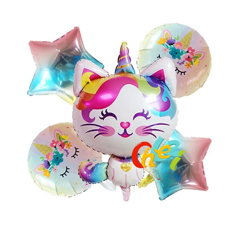 Balões metalizados de unicórnio e gato, 6 peças, decoração de festa, aniversário, casamento, cor gradiente, 32 polegadas - Image 1