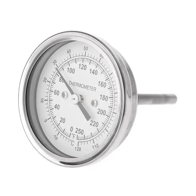 Termômetro Frontal de Aço Inoxidável para Cervejeiros - Medidor de Temperatura em Celsius e Fahrenheit com Haste de 2" e Conexão 1/2" NPT