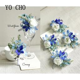 Yo cho pulseira bracelete de rosas azul royal, broche de flores com rosas, broche de mão, festa, casamento, decoração, adereços de fotografia - Image 1