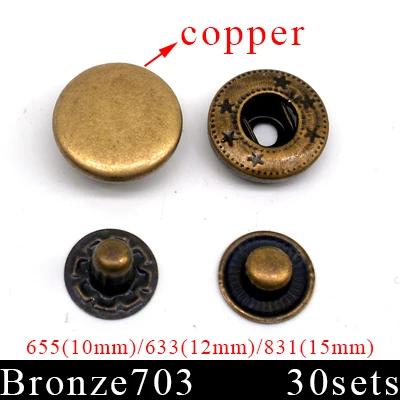 Conjuntos de Botões de Pressão em Metal de Bronze para Costura e Artesanato - 30 Peças para DIY em Roupas e Acessórios