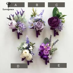 Lovegrace pulseiras ornamentais, bracelete corsage, madrinhas e outras ocasiões, broche de lapela com flor artificial, moda masculina para casamento - Image 3