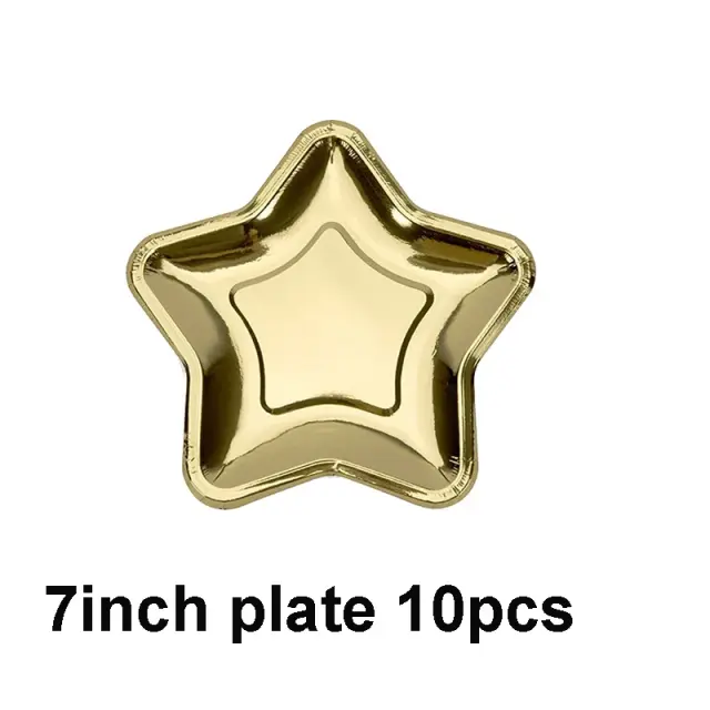 Conjunto de Placas Descartáveis em Papel Estrela Dourada e Prateada para Eventos como Aniversários, Casamentos e Chás de Bebê - 10 Peças