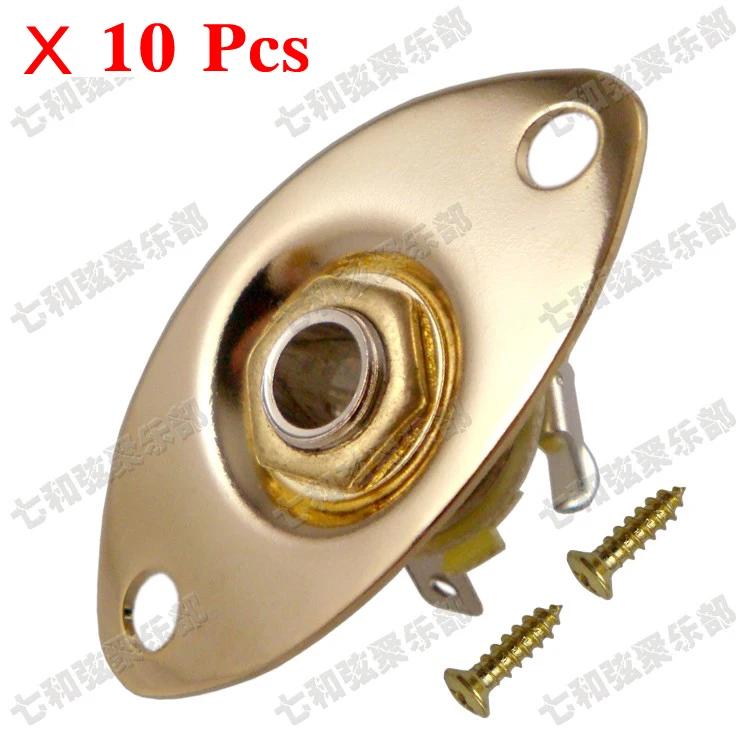 Palheta oval dourada indented, 10 peças, entrada de entrada e tomada de soquete para guitarra, soquete de saída de guitarra, 6.35 - Image 1