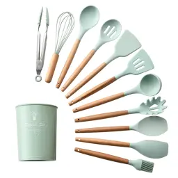 Espátula de silicone antiaderente com cabo de madeira, Pinças de colher, Utensílios de sopa, Pá resistente ao calor, Ferramenta de cozinha, 1pc - Image 6