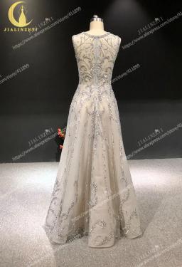 Reno 100% imagens reais cinza contas de mão cheia trabalho cristal zuhair murad lusurious formal vestido baile vestidos noite - Image 3