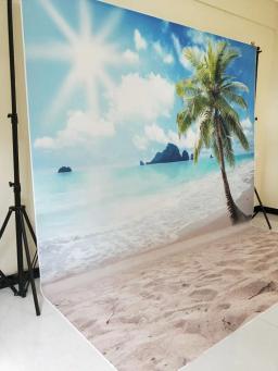 2.5x3m praia tropical fundo praia à beira-mar fotografia pano de fundo cabine foto para fotos palmeira XT-5856 - Image 3