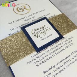 Diy 10 peças cartões de convite de casamento cortados a laser, envelope dourado com glitter, pulseira da barra de glitter, etiqueta de impressão em inserção de glitter - Image 3