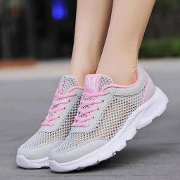 Verão respirável tênis feminino malha sapatos esportivos femininos de pouco peso sapatos femininos novo 2019 bege tênis de corrida esportes B-332 - Image 3