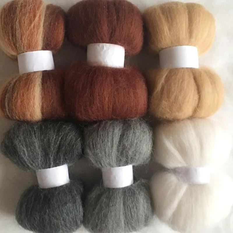 Fibra De Lã Marrom Roving para DIY, Feltragem De Agulha, Boneca De Giro De Mão, Artes De Bordado, Enviar Uma Almofada, 3 Agulhas, 6 Cores - Image 1