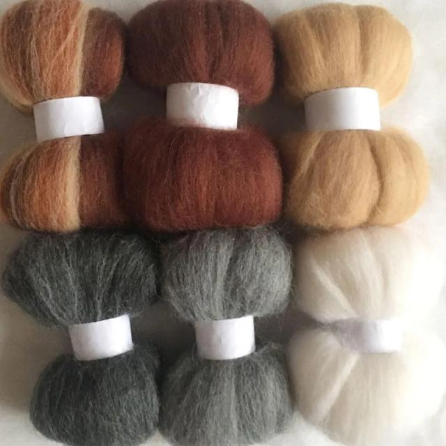 Fibra de Lã Marrom Roving para Projetos DIY: Feltragem de Agulha, Bonecas de Giro, Bordados e Almofadas em 6 Cores com 3 Agulhas