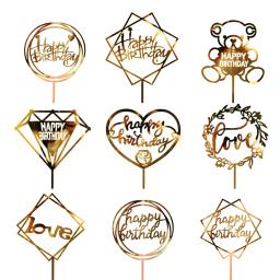 Decoração para comemoração aniversários infantis, decoração de bolos com glitter dourado e acrílico em formato de coração, amor, cupcake, bandeiras para festas de aniversário, casamento, 1 peça - Image 1