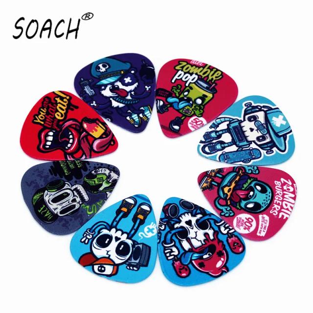 Palhetas de Guitarra de Alta Qualidade com Design de Graffiti e Esqueleto - Kits com 10 Peças em Várias Espessuras (0.46/0.71/1.0mm)