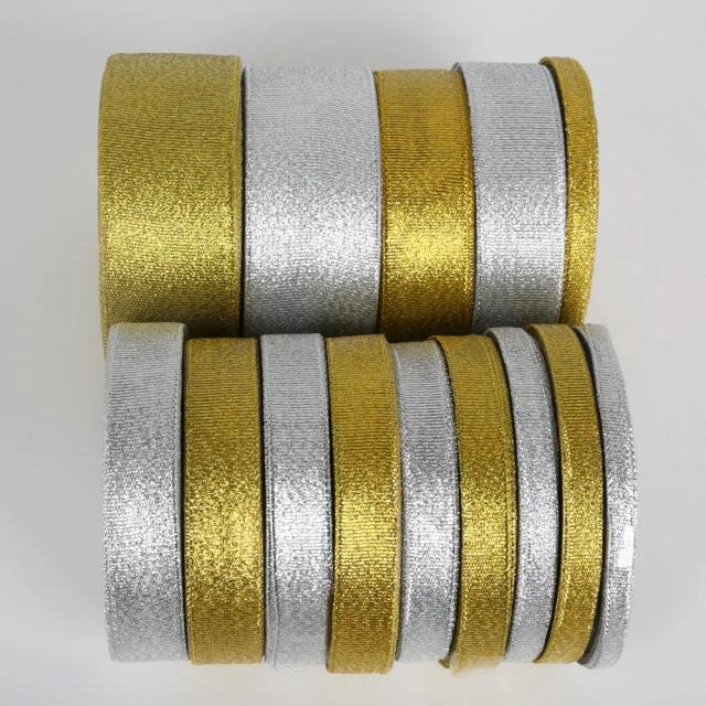 Fita de Organza Metálica 25 Jardas para Decoração Elegante em Casamentos, Natal e Artesanato DIY em Ouro e Prata