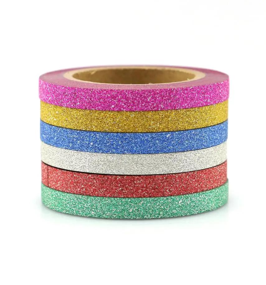 Conjunto de fita washi decorativa de glitter de qualidade com 6 espaços, adesivo para scrapbooking, fita para escola e escritório, papelaria - Image 1