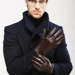 Luvas térmicas de couro genuíno masculinas, luva de pele de carneiro touch screen, moda de alta qualidade, inverno, EM011 - Image 4