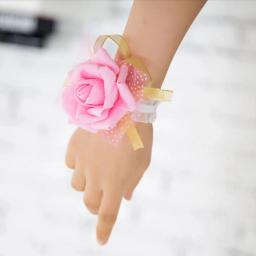 Silk Rose flores para noiva e dama de honra, mão flores para pulso, decoração para casamento, suprimentos para eventos, 1pc - Image 5