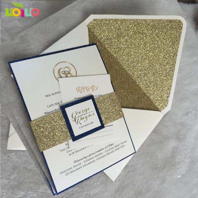 Convites de Casamento DIY: 10 Peças com Corte a Laser, Envelopes Dourados e Detalhes em Glitter