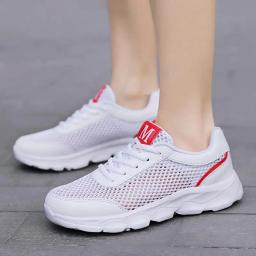 Verão respirável tênis feminino malha sapatos esportivos femininos de pouco peso sapatos femininos novo 2019 bege tênis de corrida esportes B-332 - Image 4