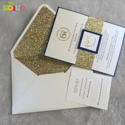 Diy 10 peças cartões de convite de casamento cortados a laser, envelope dourado com glitter, pulseira da barra de glitter, etiqueta de impressão em inserção de glitter - Image 6