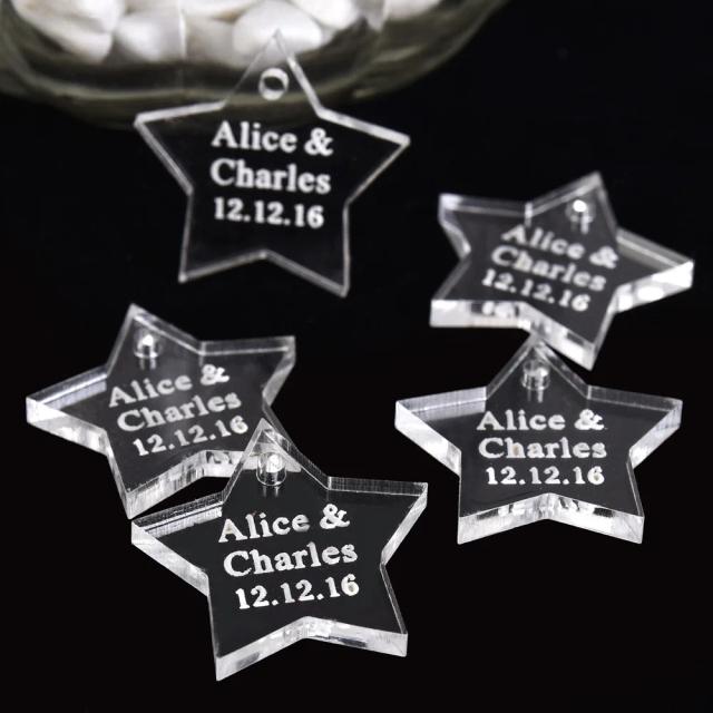 Suporte de Mesa Personalizado com Estrela para Batismo, Aniversário e Casamento - 50 Peças de Lembrancinhas e Etiquetas de Doces
