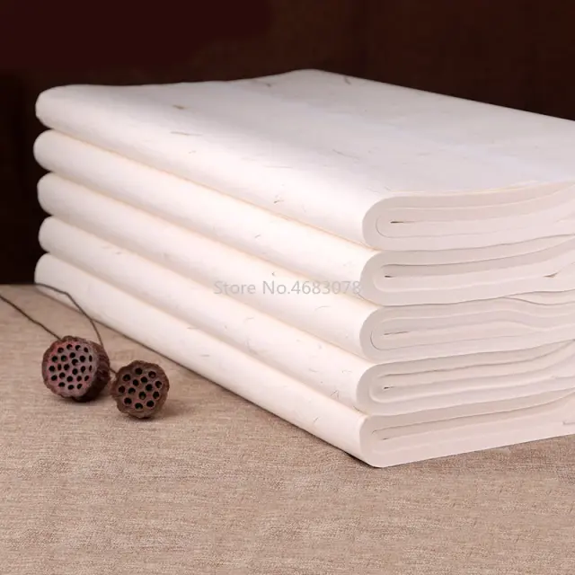 Papel de Arroz Semi-Cru Chinês para Pintura e Caligrafia - Conjunto com 100 Folhas de Papel Xuan 34x69cm