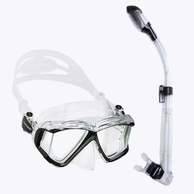 Máscara de Mergulho para Adultos com Saia de Silicone, Quatro Lentes Panorâmicas e Conjunto de Snorkeling Completo