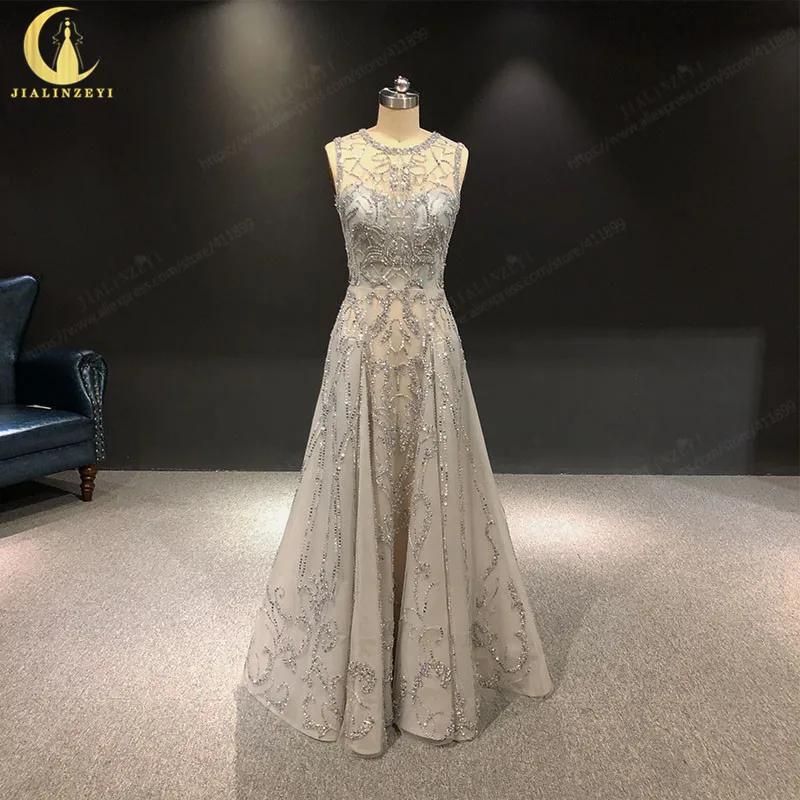 Reno 100% imagens reais cinza contas de mão cheia trabalho cristal zuhair murad lusurious formal vestido baile vestidos noite - Image 1