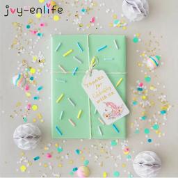 Unicórnio colorido, 50 peças, etiqueta de papel, unicórnio, embrulho de presente de aniversário, suprimentos, festa, tema unicórnio, lembranças e materiais de presente - Image 3
