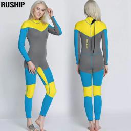 Conjunto de roupa de mergulho feminina, macacão de neoprene apertado elástico com costura colorida, roupa de mergulho para mulheres 3mm - Image 3