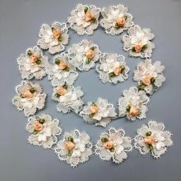10x aplique floral bordado de flores com pérola pérola pérola flor bordado laço guarnição apliques de vestido tecido costura artesanato vintage luz rosa - Image 5