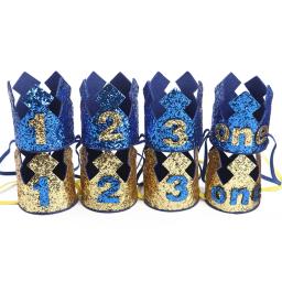 Chapéu para meninos e meninas, ouro azul, chapéu com glitter, ouro, rosa, número da coroa da princesa, festa de primeiro aniversário de 3 anos, decoração de chá de bebê - Image 4
