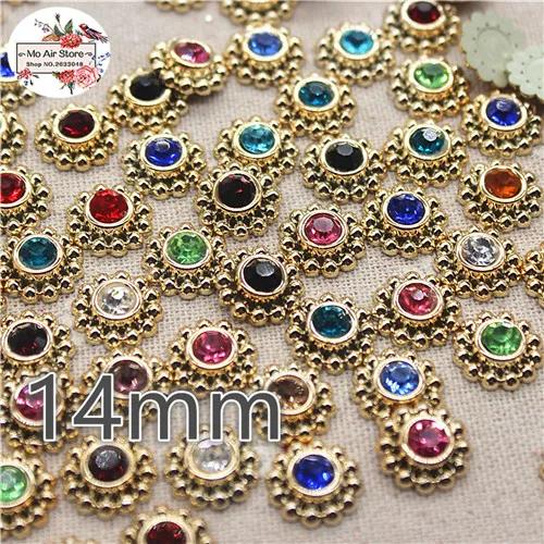 Brilhantes Strass Multicoloridos 14mm para Artesanato - 50 peças de Botões Redondos Flatback para DIY na Casa e Jardim