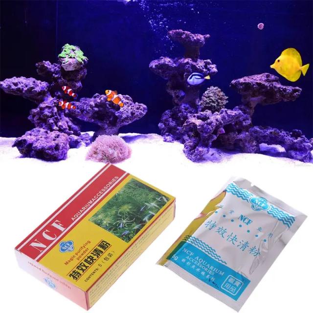 Sacos de Condicionador de Água para Aquários - 5 Unidades de Pó Clarificador Bactericida Eficiente para Limpeza de Tanques de Peixes