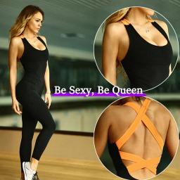 Traje esportivo de corrida para mulheres, conjunto ioga, macacão, treino de ginástica, bodysuit sexy sem costas, roupas fitness, 2023 - Image 5