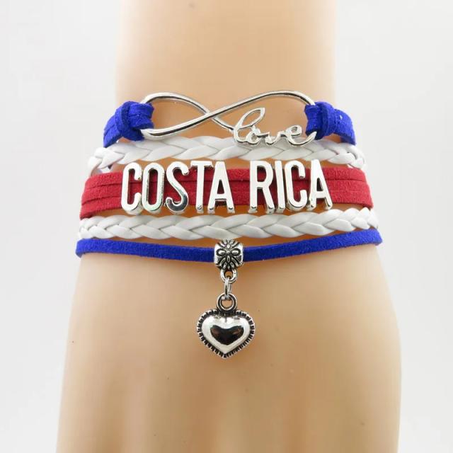 Pulseira Charme Vintage Costa Rica em Couro para Mulheres e Homens - Presente Ideal