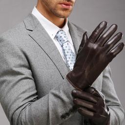 Luvas térmicas de couro genuíno masculinas, luva de pele de carneiro touch screen, moda de alta qualidade, inverno, EM011 - Image 3