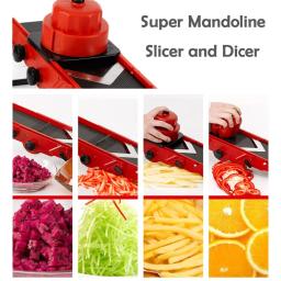 Ajustável V Lâmina Mandoline Vegetal Slicer e Dicer, Vermelho - Image 3