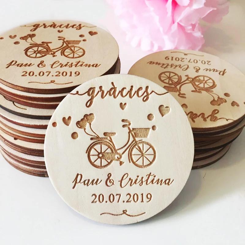 Ímã romântico de madeira para festa de casamento, lembrança personalizada, conjunto de presente para convidados, imã - Image 1