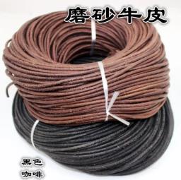 Fio de corda de couro genuíno para DIY Jóias Artesanato, preto fosco, marrom, cinto fosco, redondo, cor natural, 100% genuíno, 2 m - Image 3