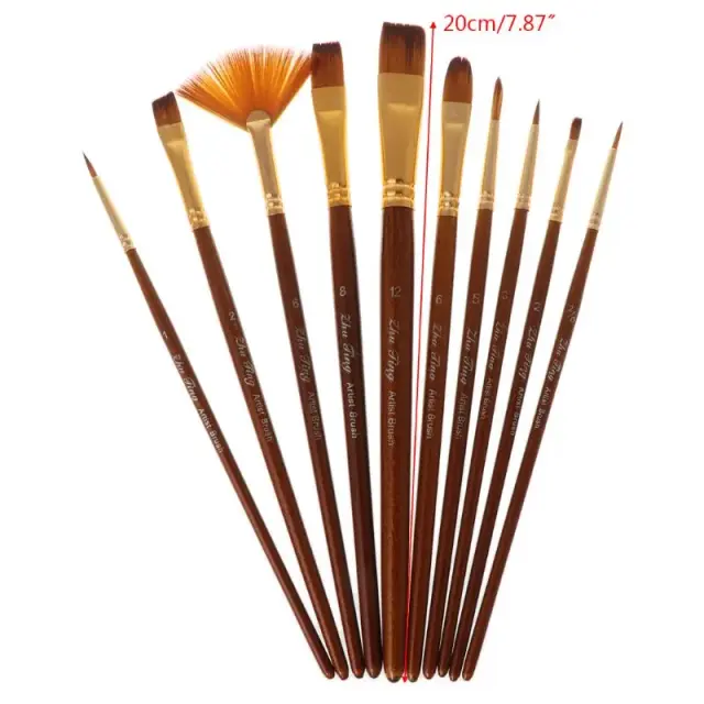 Kit de 10 Pincéis de Aquarela de Nylon para Pintura Artística em Acrílico com Estilo Grande