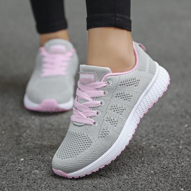 Tênis Feminino Casual Malha Respirável Branco 2024