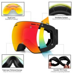 Óculos de esqui, óculos para esportes de neve de inverno com proteção UV antiembaçante para homens, mulheres, jovens, lentes intercambiáveis - Óculos premium - Image 4