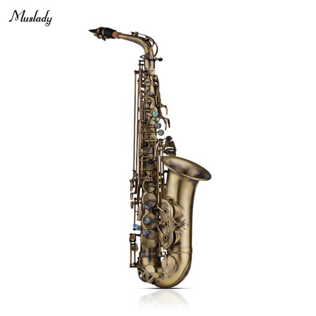 Saxofone Antigo em Mi Bemol Maior com Botão Concha e Estojo - Instrumento de Sopro de Madeira com Escultura em Chave e Luvas Inclusas